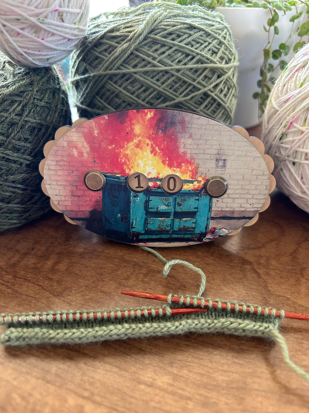 Row Counter for Knitting and Crochet Dumpster on Fire