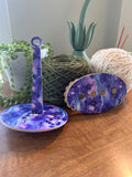 Portable Yarn Holder, Travel Wristlet Hanging Yarn Wristlet for Knitting and Crochet Blue Violets Pattern