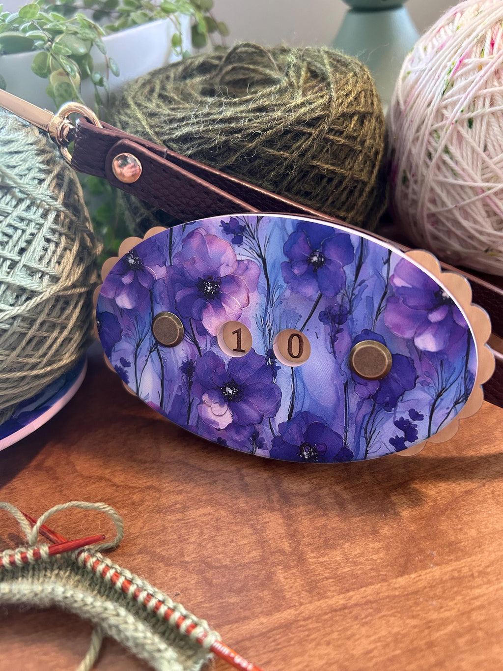 Row Counter for Knitting and Crochet Blue Violets Pattern
