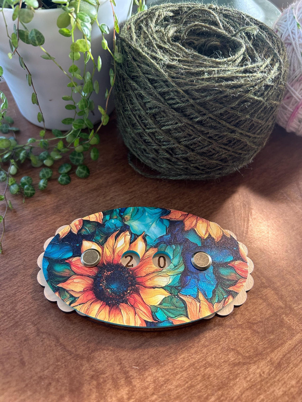 Row Counter for Knitting and Crochet Stained Glass Sunflower Pattern