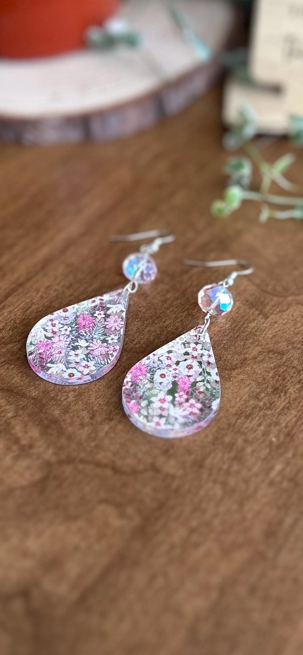 Cute Flower Dangle Earrings | Wire Wrapped Beads | Glass Dangle Earrings