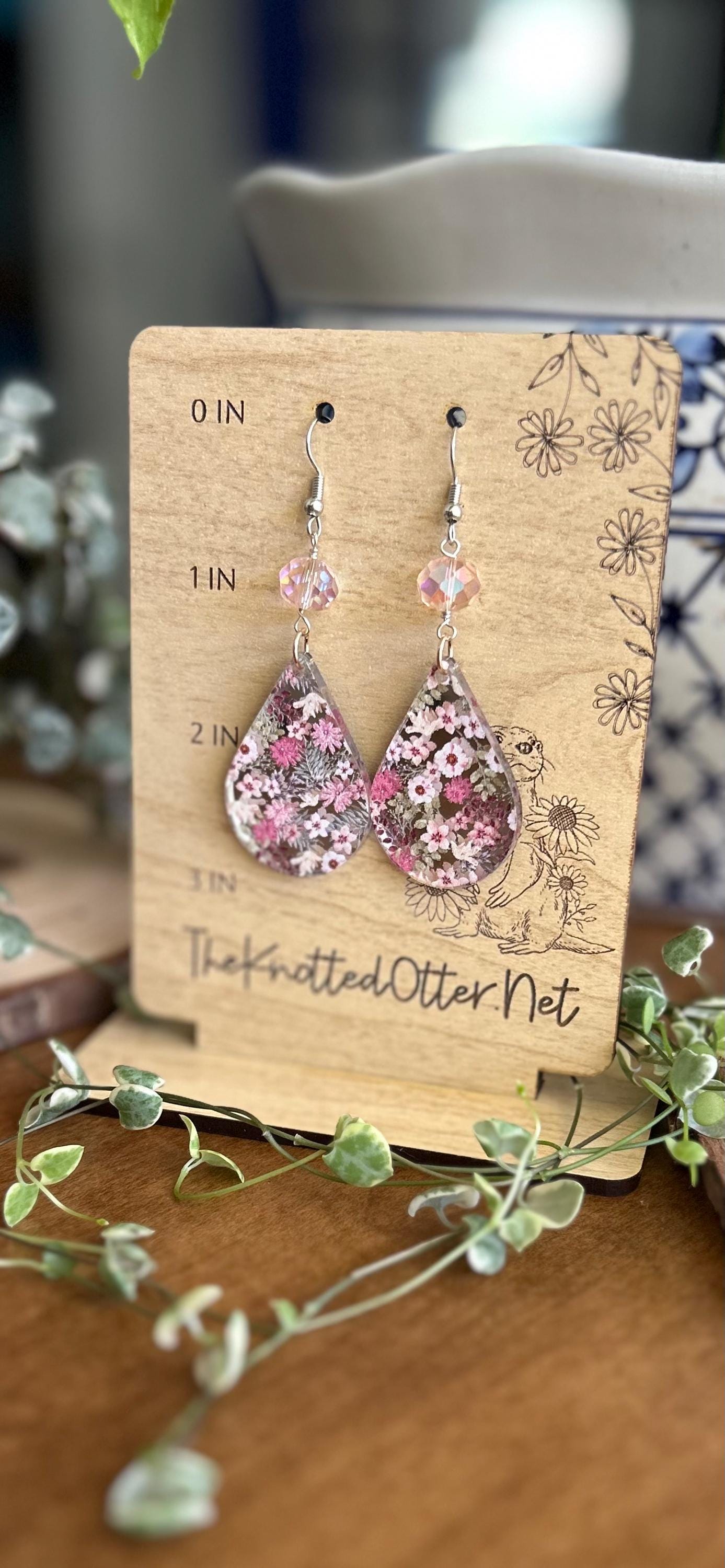Cute Flower Dangle Earrings | Wire Wrapped Beads | Glass Dangle Earrings