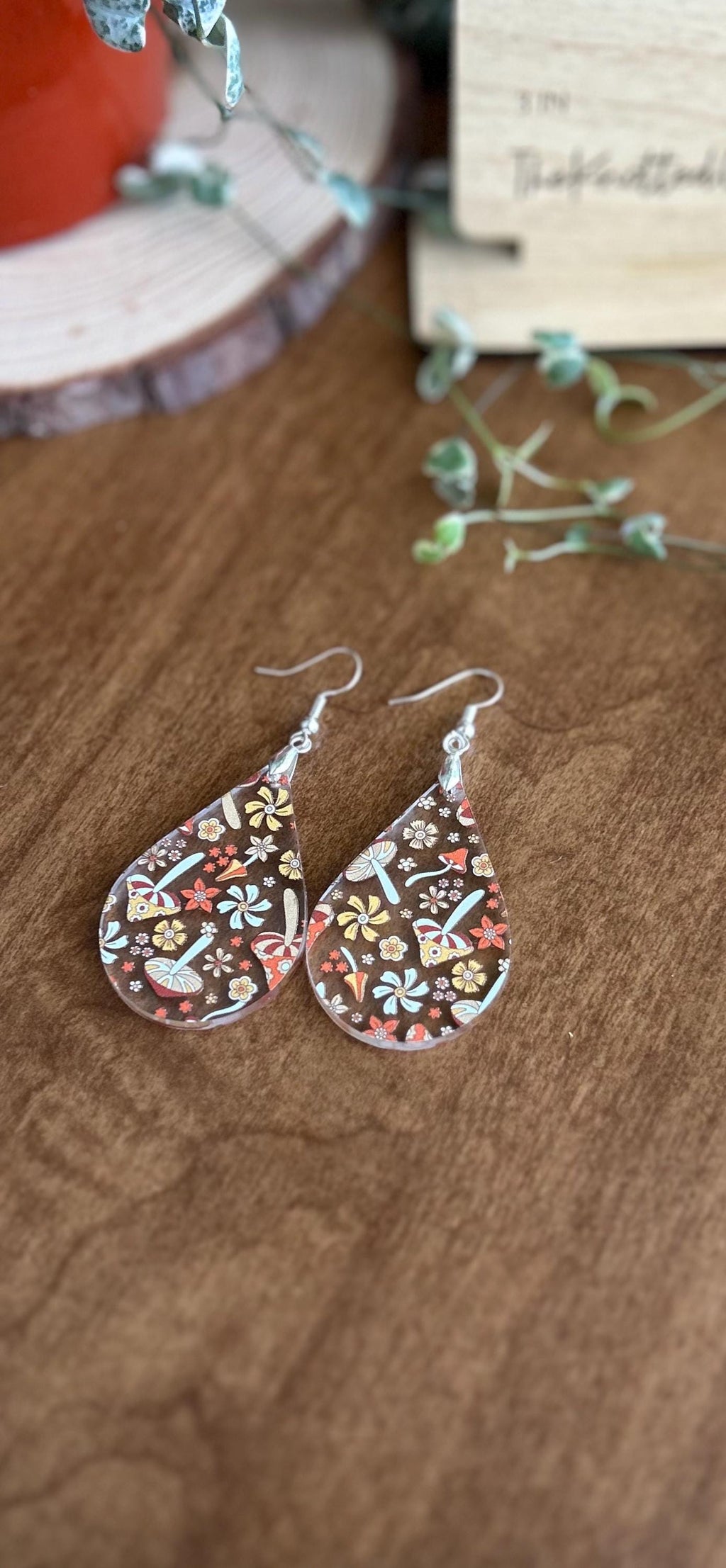 Mushroom Earrings | Acrylic Statement | Dangle Earrings