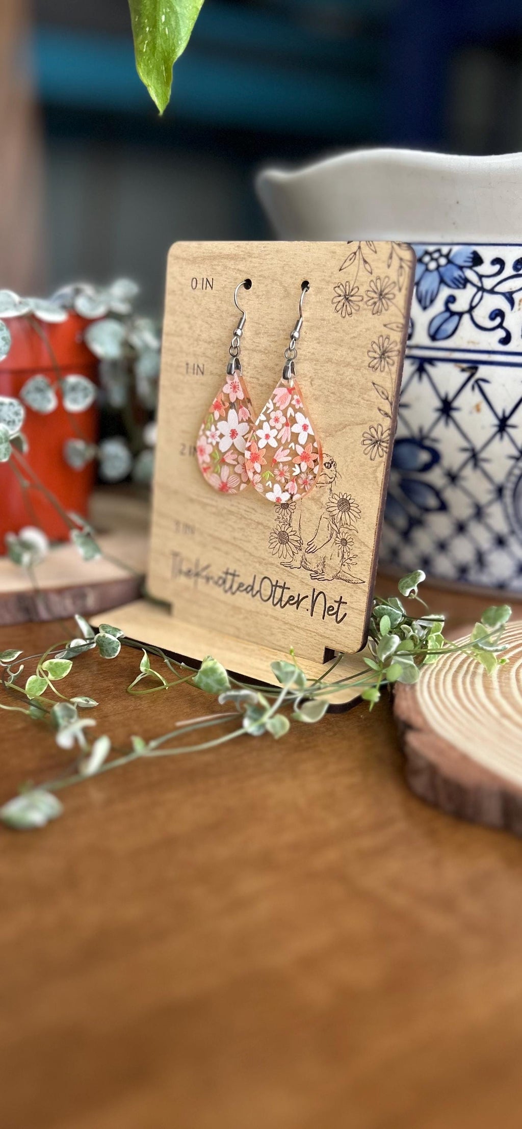 Pink Flower Earrings | Acrylic Statement | Dangle Earrings