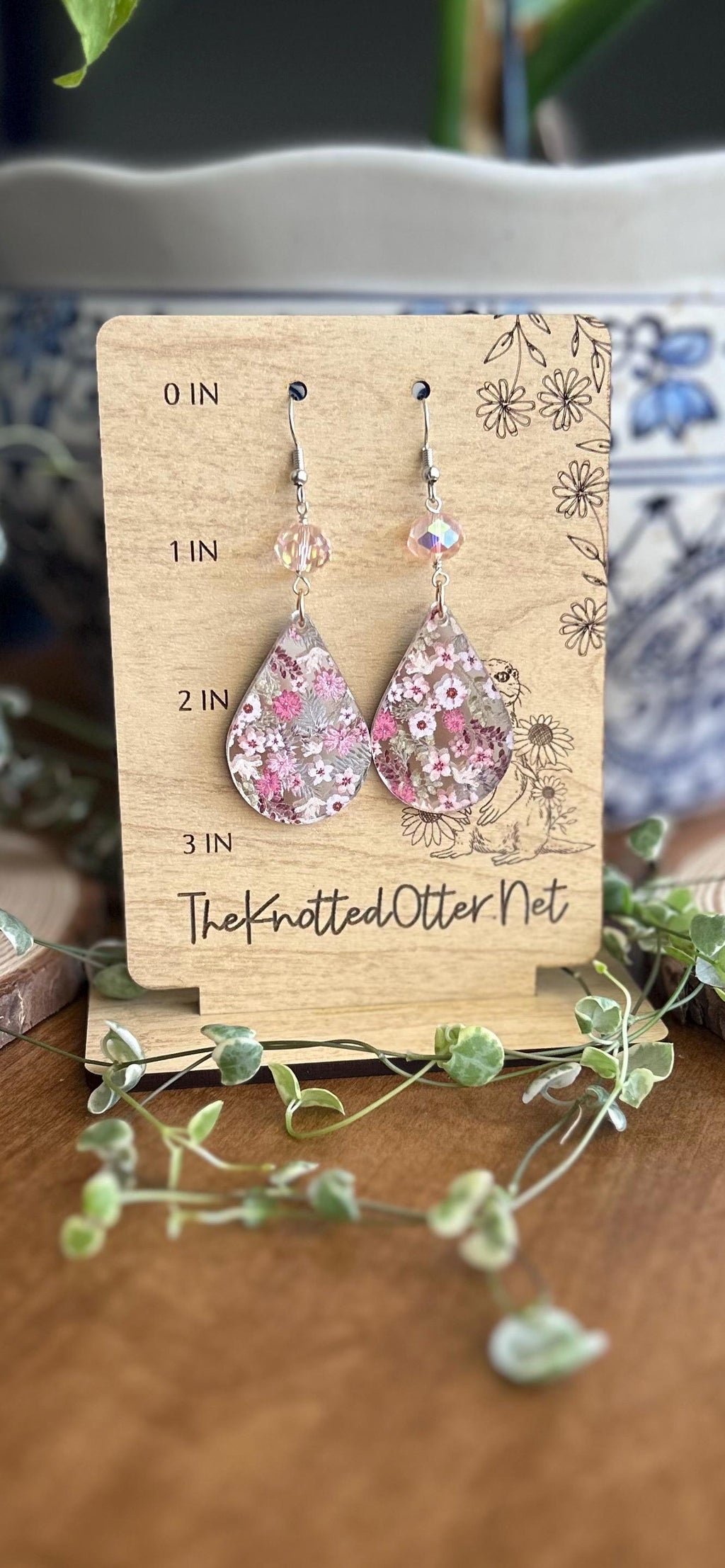 Cute Flower Dangle Earrings | Wire Wrapped Beads | Glass Dangle Earrings