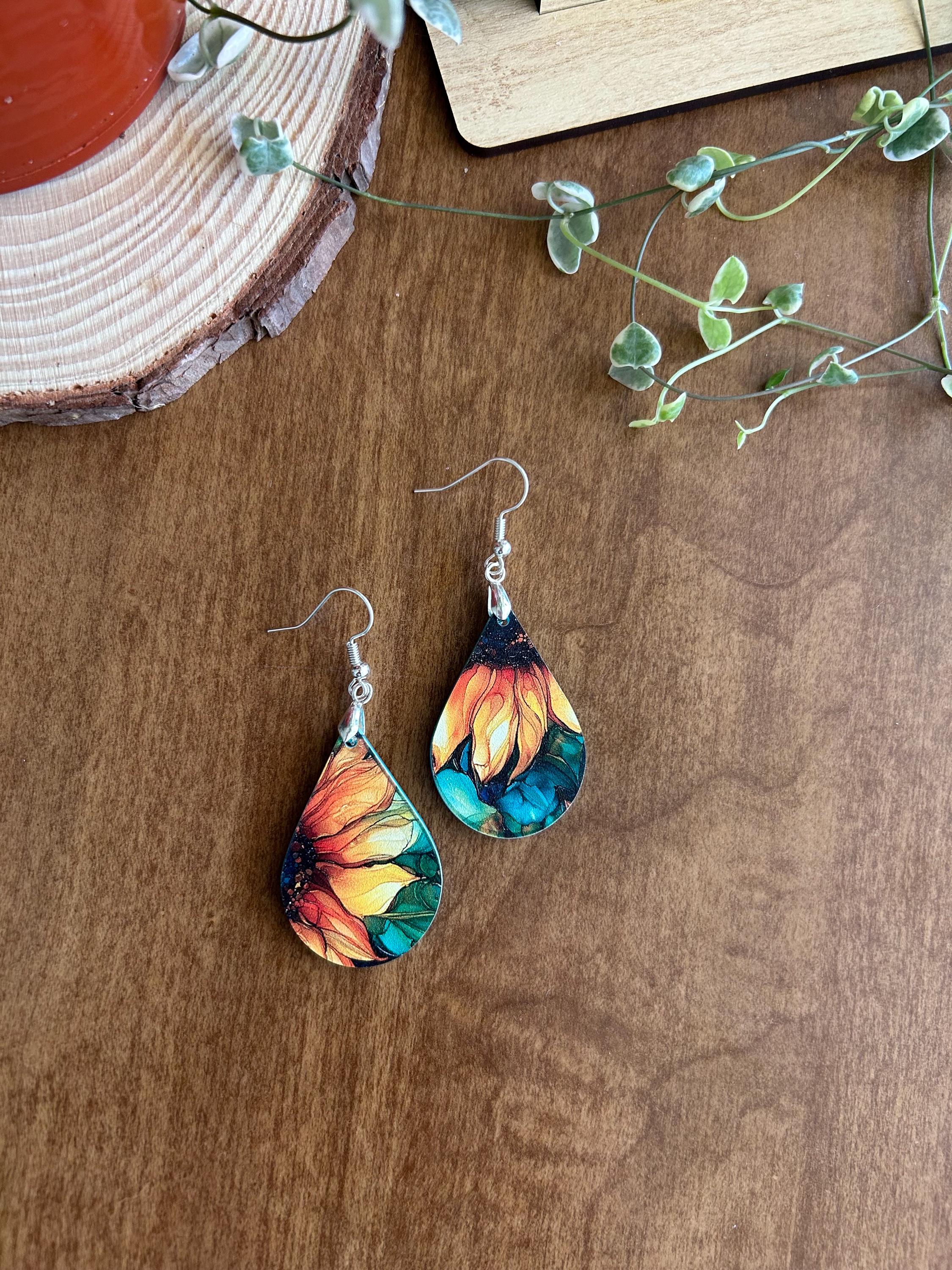 Sunflower Earrings | Teardrop Design | Acrylic Dangle Earrings