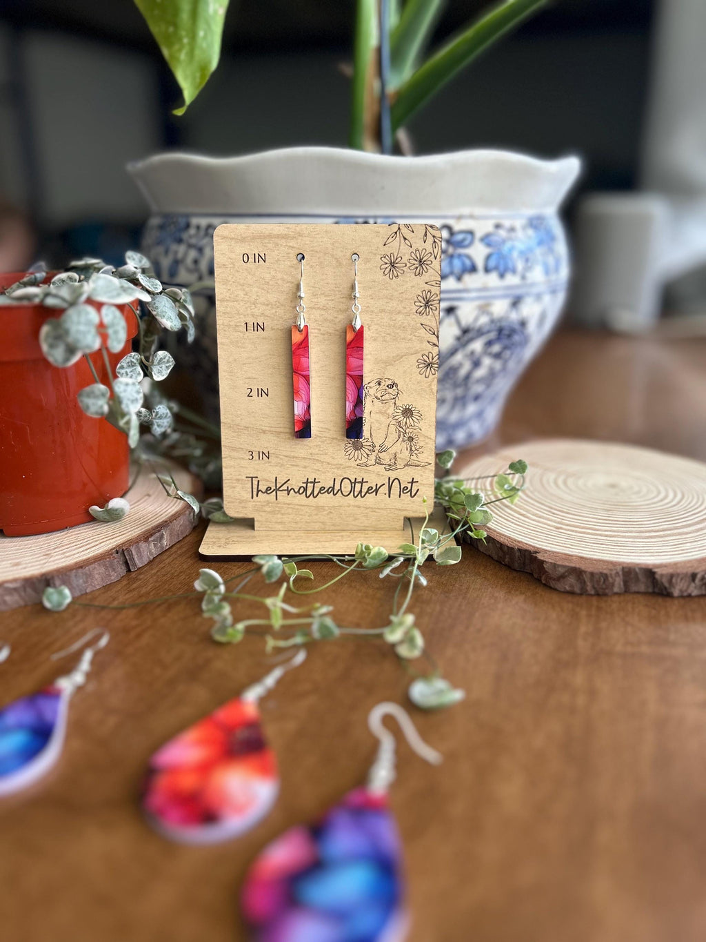 Floral Earrings | Rectangle Drop | Acrylic Dangle Earrings