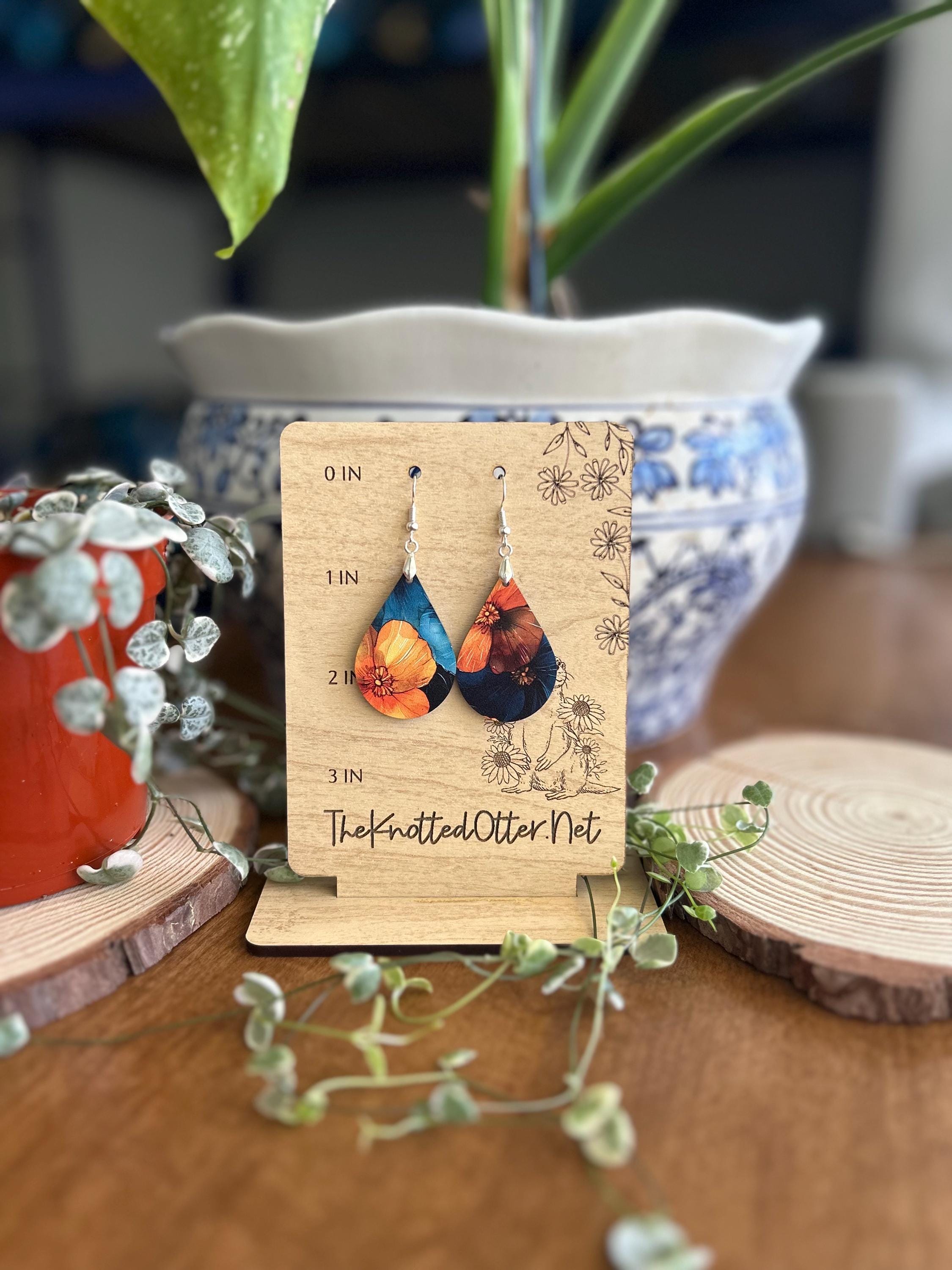 Floral Earrings | Rectangular drop | Acrylic Dangle Earrings