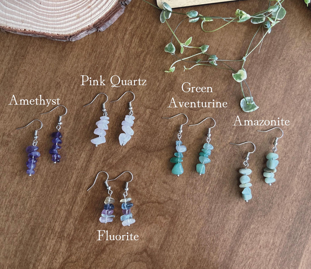 Chip Bead Dangle Earrings | Natural Stone Earrings | Gemstone Dangle Earrings