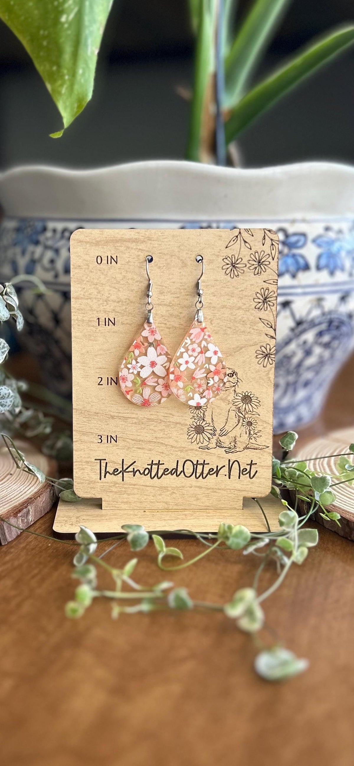 Pink Flower Earrings | Acrylic Statement | Dangle Earrings