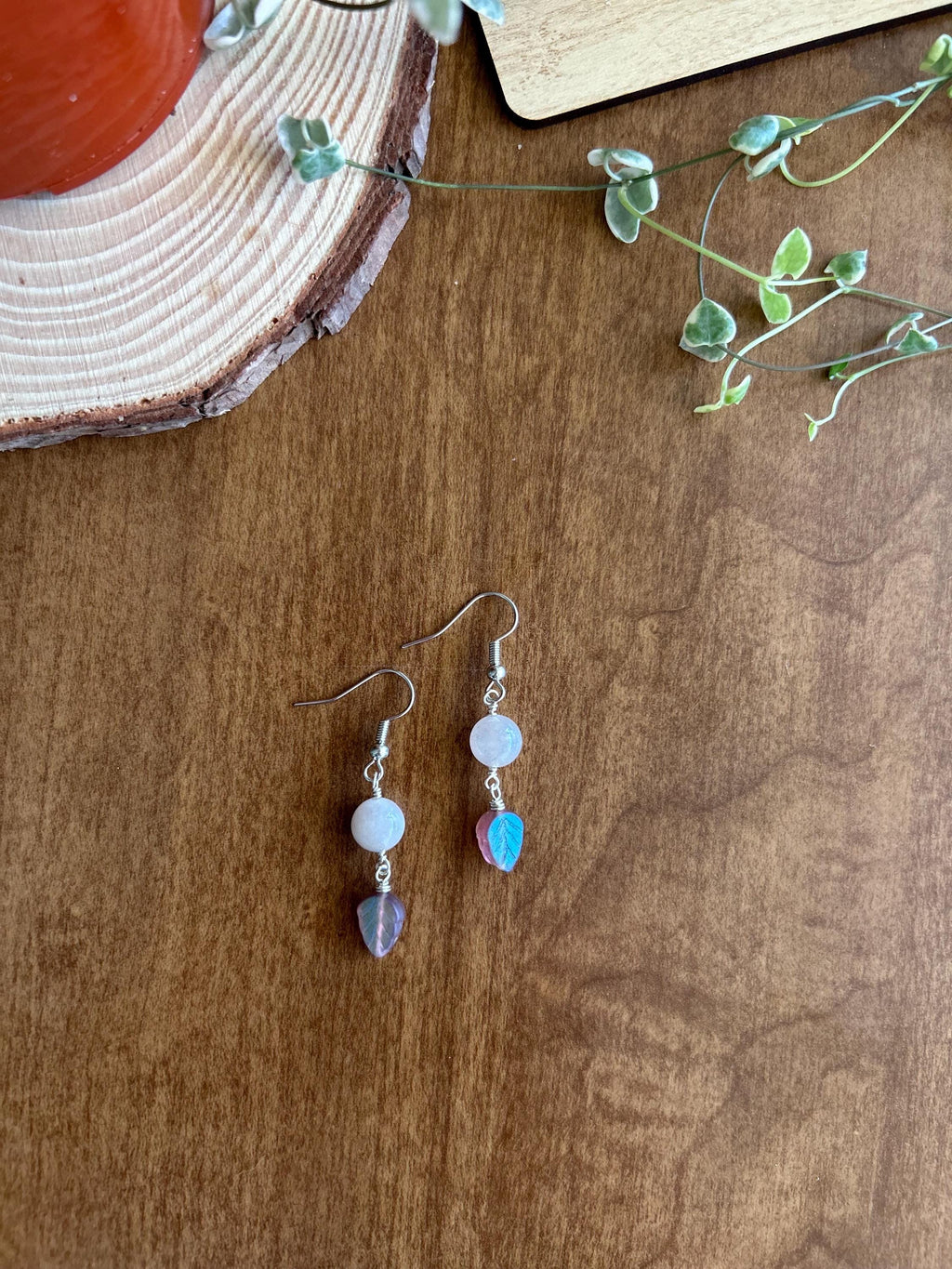 Sunstone Dangle Earrings | Wire Wrapped Beads | Czech Glass Dangle Earrings