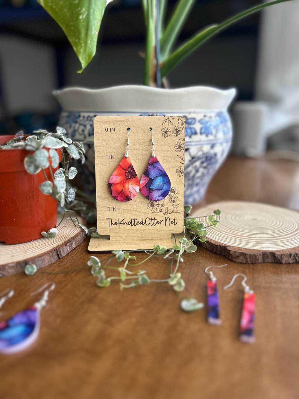 Floral Earrings | Rectangle Drop | Acrylic Dangle Earrings
